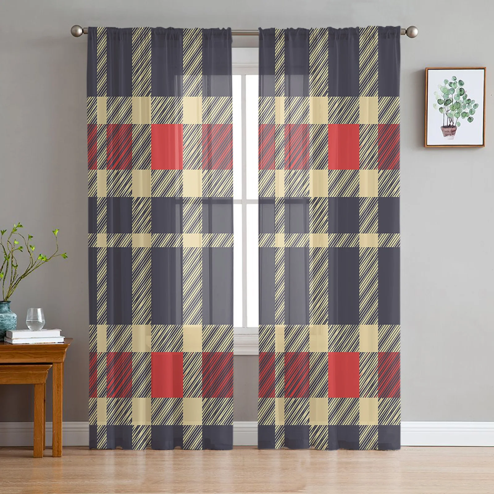 

Классические клетчатые современные полосатые тюлевые занавески s для гостиной спальни Декор прозрачная шифоновая Прозрачная Вуаль Оконны...