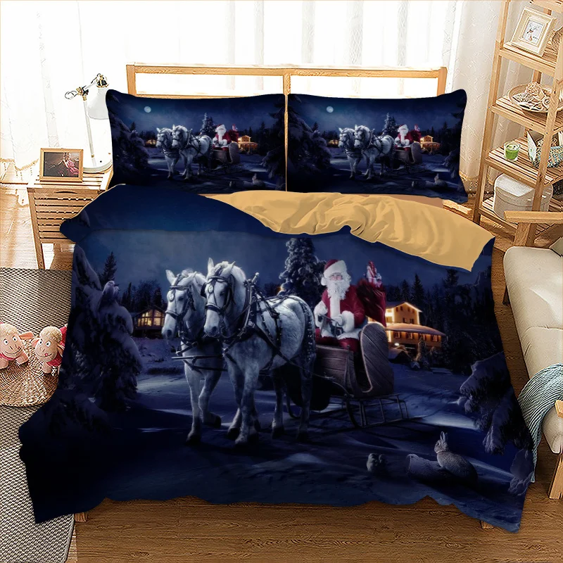 

Santa Claus Bedding Set Twin Full Queen King Duvet Cover With Pillowcases Single Double Size Horse Christmas Kid Bedclothes