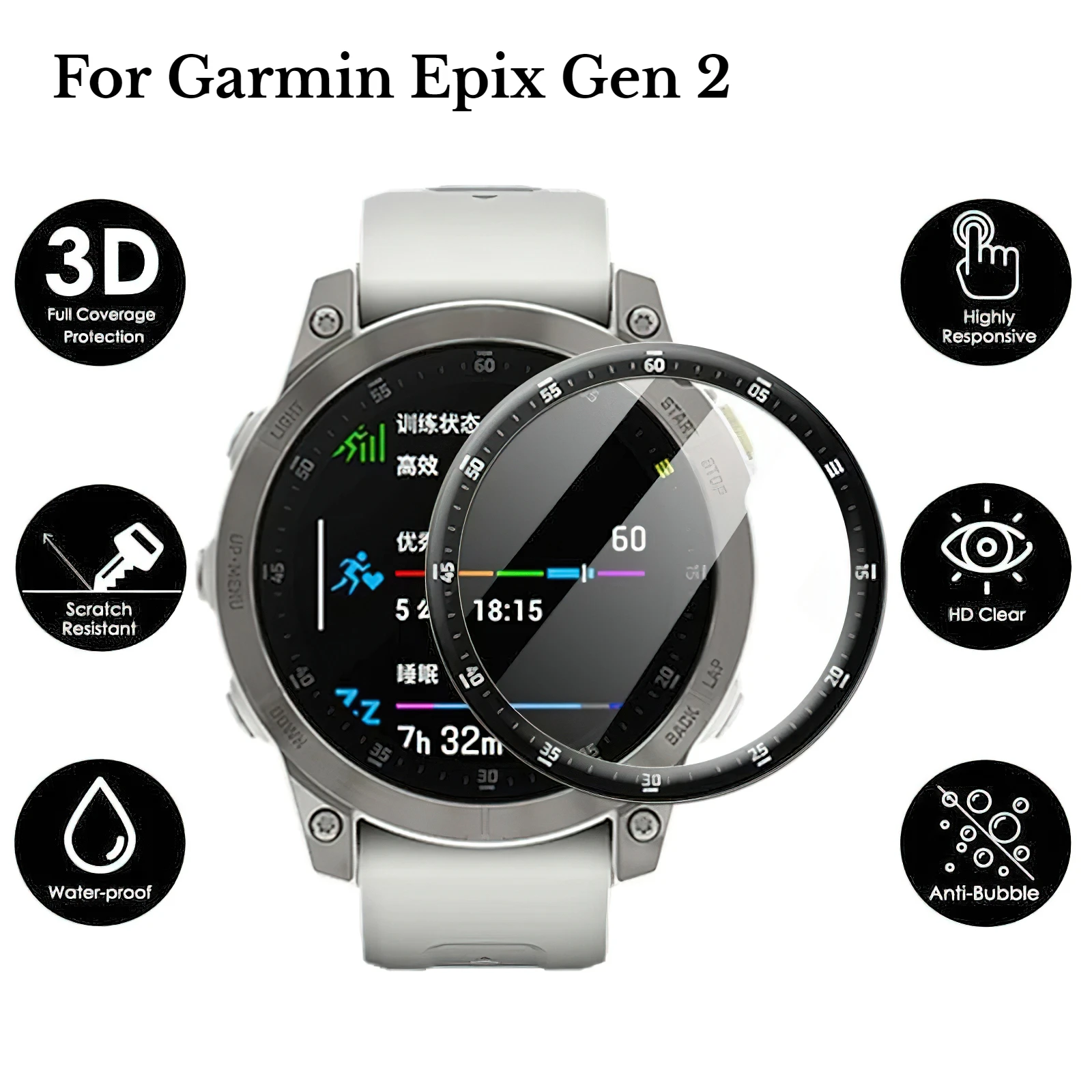 

For Garmin Epix Gen 2 Smart Watch Full Cover Screen Protector Anti-scratch Waterproof Protective Film For EPIX GEN 2 Watch