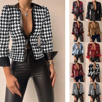 2022 spring long sleeved v neck pu leather stitching womens leather jacket soldi color print slim coat jackets for women