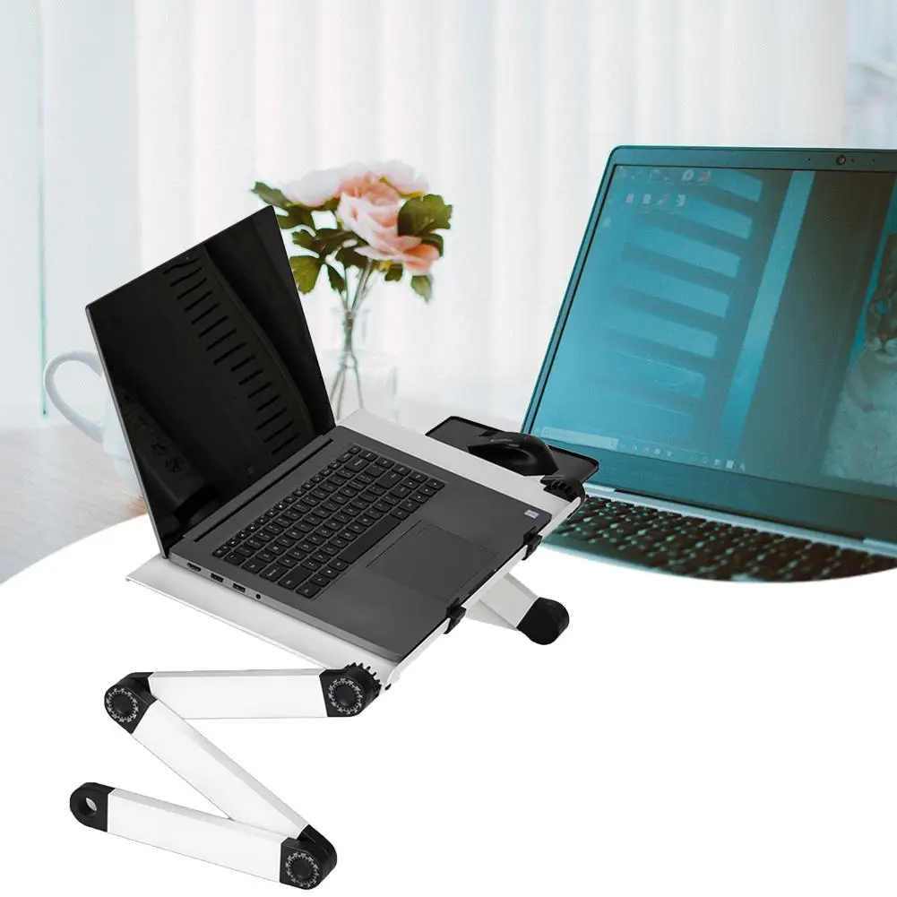 

Computer Desk 360-Degree Rotation Multifunctional Aluminum Alloy Folding Table with Fan Mouse Plate Anti-skid Buckles