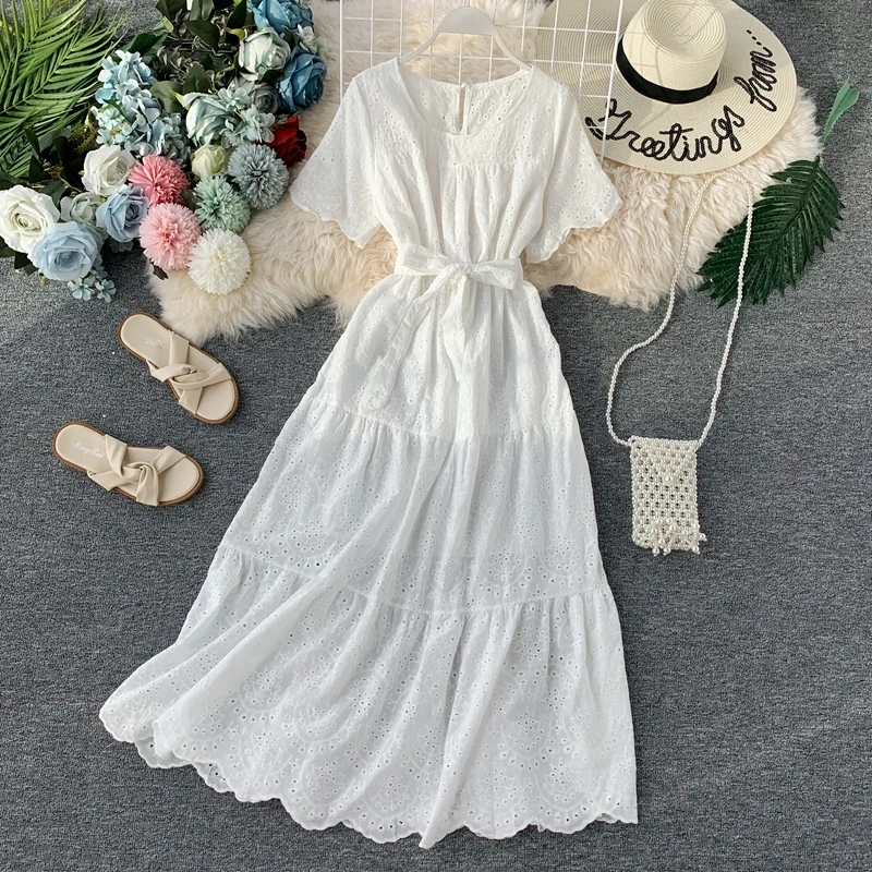 

The new summer 2022 super sweet fairy The falbala long accept waist full dress
