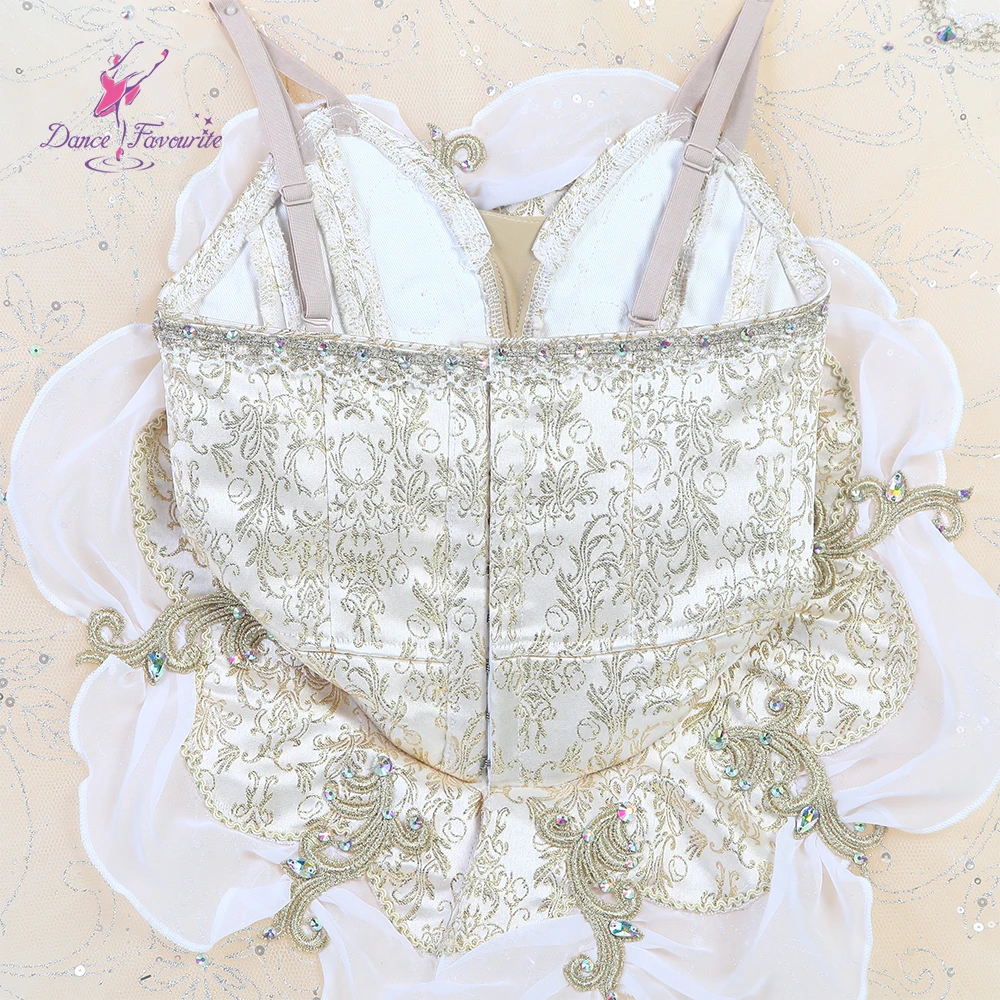 Балетная юбка-пачка B24132 верхний лиф белого и золотого цвета для танцев