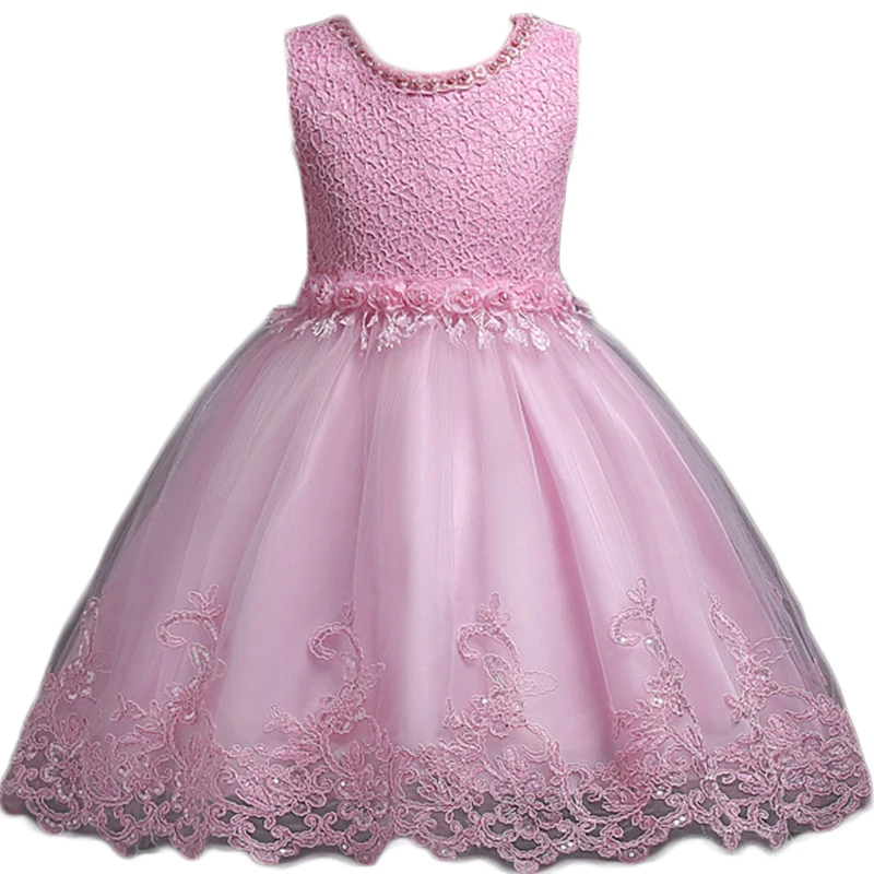 

Girls Lace Flower Dress Pearls Children Wedding Party Dresses Kids Christmas Ball Gown Formal Baby Frocks Clothes Girl Carnival