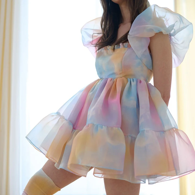 Женское винтажное платье принцессы милое Тюлевое с пышными рукавами открытыми