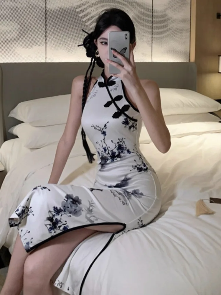 Ezgaga винтажные платья женские без рукавов с воротником-стойкой сексуальное