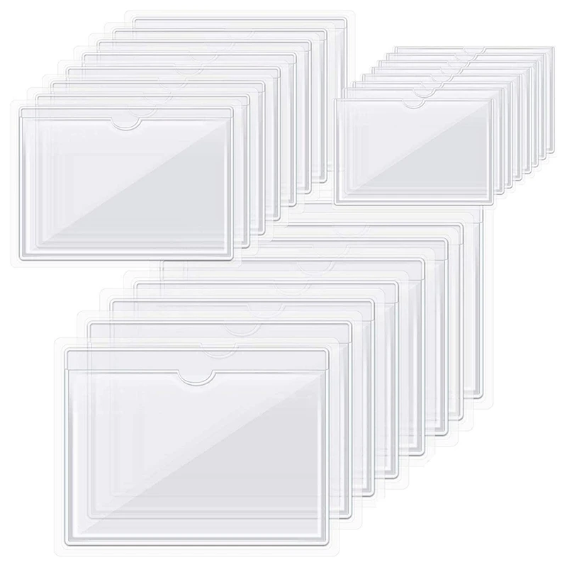 

24 Pcs Self-Adhesive Label Holder Pockets Index Card Pockets Adhesive Business Card Holders, 3 Sizes