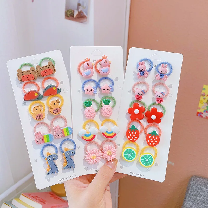 

10pcs Small Hair Ties Children's Hair Ring Set Plush Baby Hair Accessories Cute Cartoon Girl Head Rope Baby Rubber Band