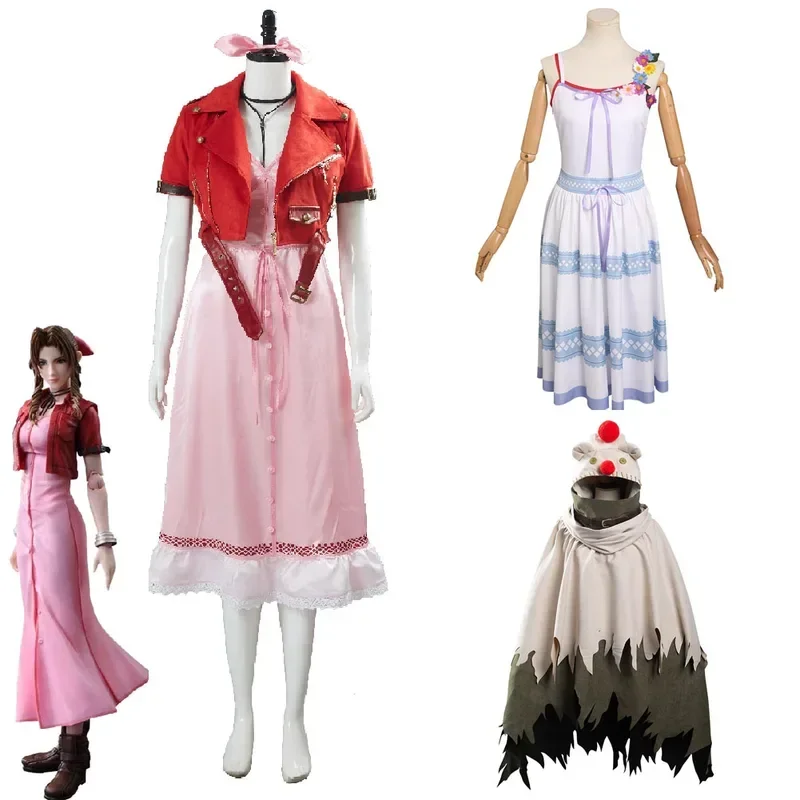 Final Cosplay Fantasy VII 7 Aerith Aeris Gainsborough Косплей Костюм Платье Yuffie Kisaragi Moogle Накидка Наряд