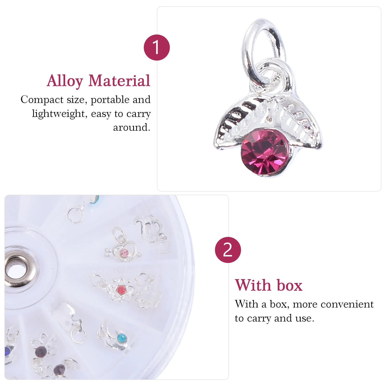 24Pcs Nail Charm Drill Nail Jewelry Rings Dangle Nail Drill Tool Dangle Charm Tool for Nail