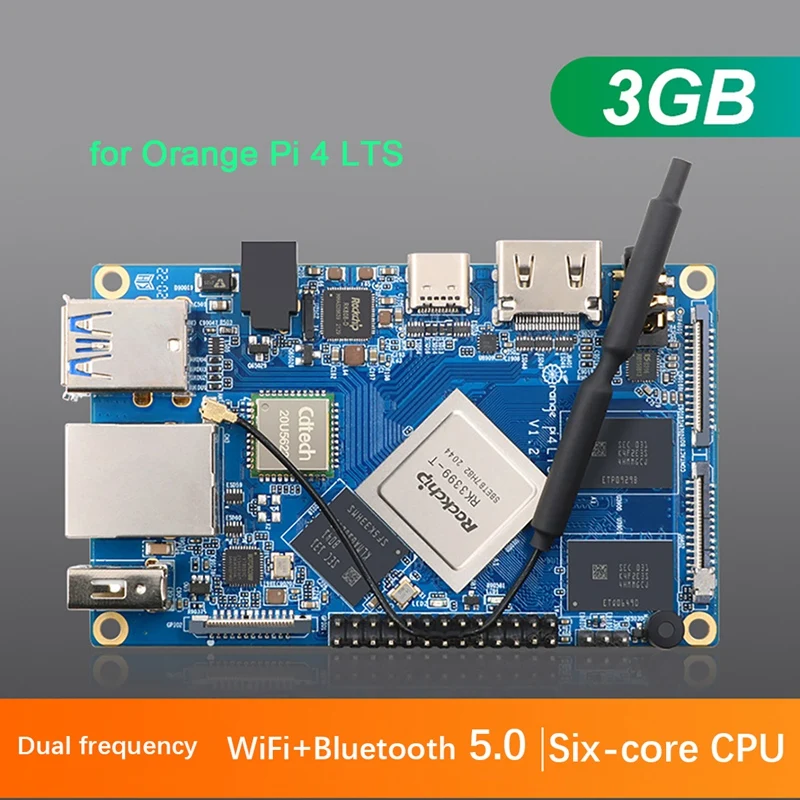 For Orange Pi4 Lts (3GB) Motherboard Rockchip RK3399 3GB LPDDR4+16G EMMC Wifi+Bluetooth5.0 Support Android Ubuntu Debian
