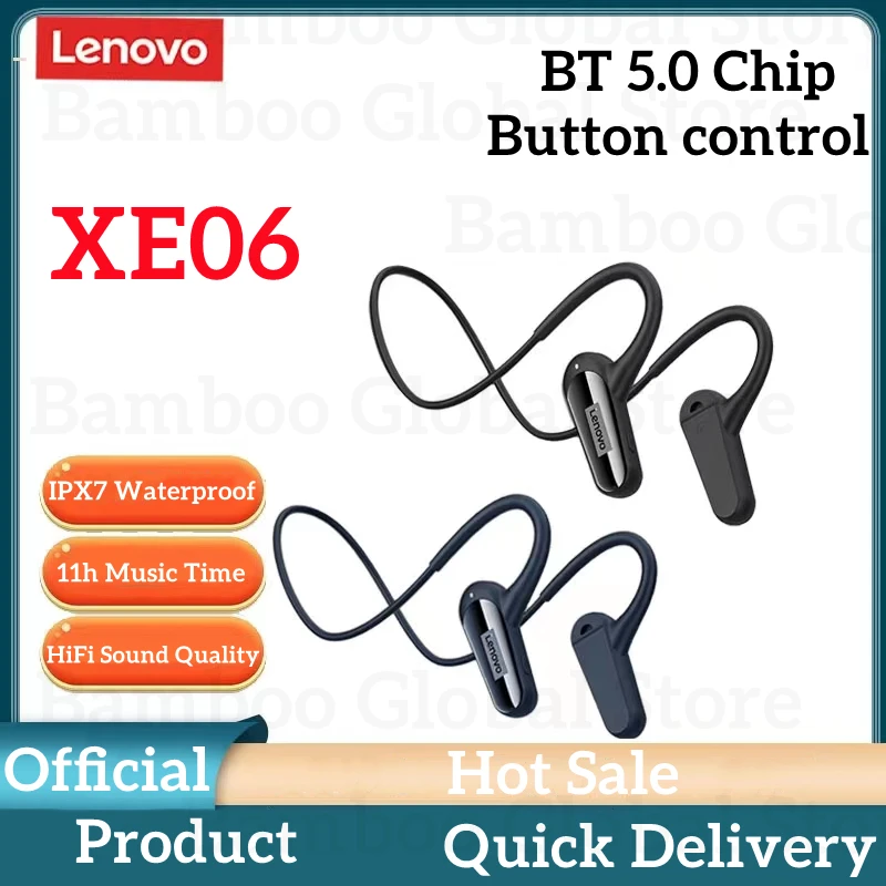 

Original Lenovo XE06 Air Conduction Wireless Bluetooth Headphones IPX7 Waterproof Headset 9D Stereo Earphones Earbuds with Mic