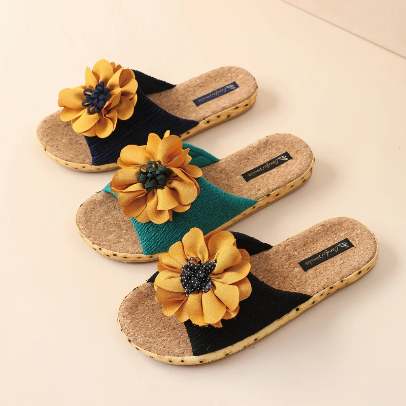 

Shevalues Fashion Sunflower Women Slippers Summer New Outdoor Cork Sole Beach Slippers 2023 Hawaiian Cozy Non Slip Flip Flops