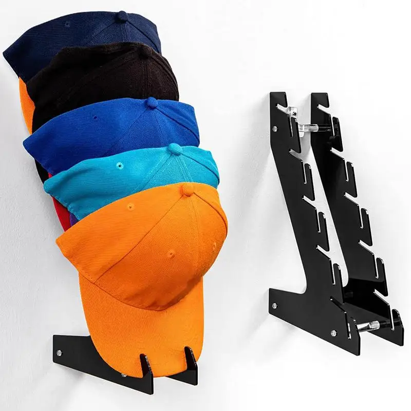 

Acrylic Hat Rack Wall Mount Display Stand Storage Baseball hat 2D Black Organizer Cowboy Hats Dresser Closet Bedroom Tool