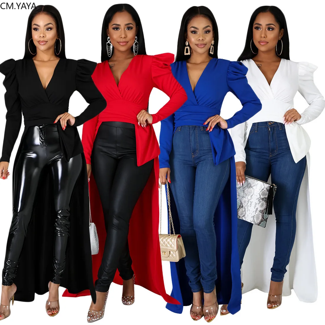 

Футболка женская весенне-зимняя, с V-образным вырезом и длинным рукавом, GL2115, 2020