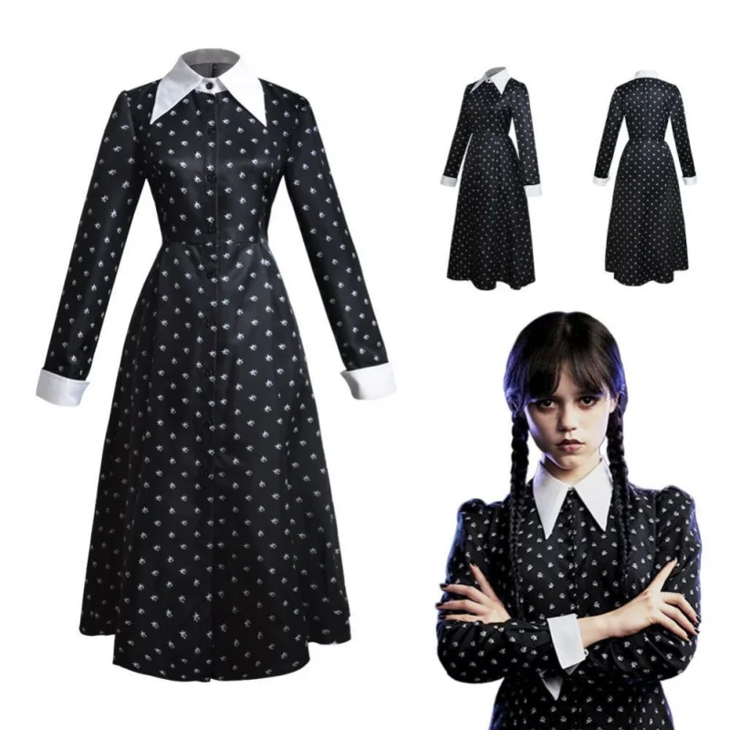 

Wednesday Addams Girls Black tulle dress Wednesday Addams Nevermore Academy Black School Uniform Adult/Kids Matching Dress Up