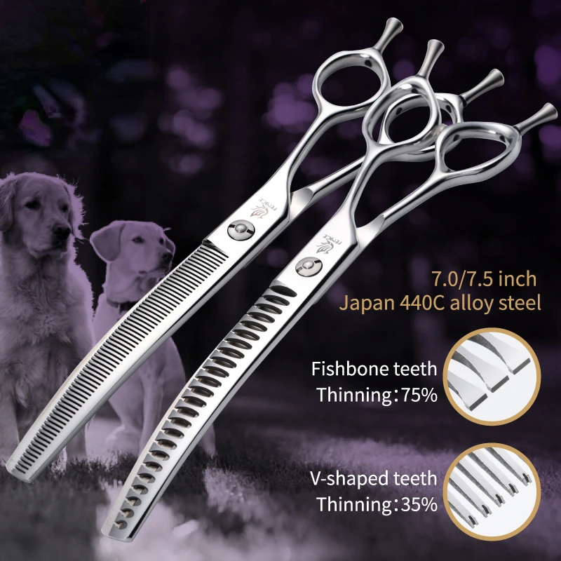 

Fenice 7.0/7.5 inch Professional Dog Grooming Shears Curved Thinning Scissors for Dog Face Body Cutiing JP 440C High Quality