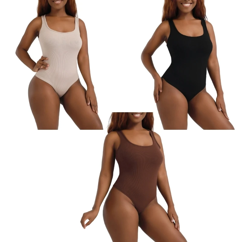 

Женское трикотажное боди в рубчик, без рукавов, с U-образным вырезом