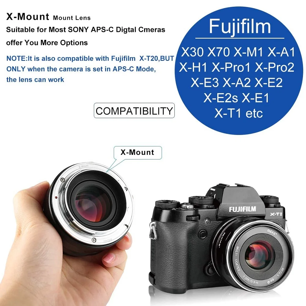 Фото Meike 35 мм f1,7 с большой диафрагмой и ручным преобразователем для Fujifilm X-Mount X-Pro2 X-Pro3 X-S10 X-T20 X-T30 XT30II X-T200 X-H2 X-H2S №3