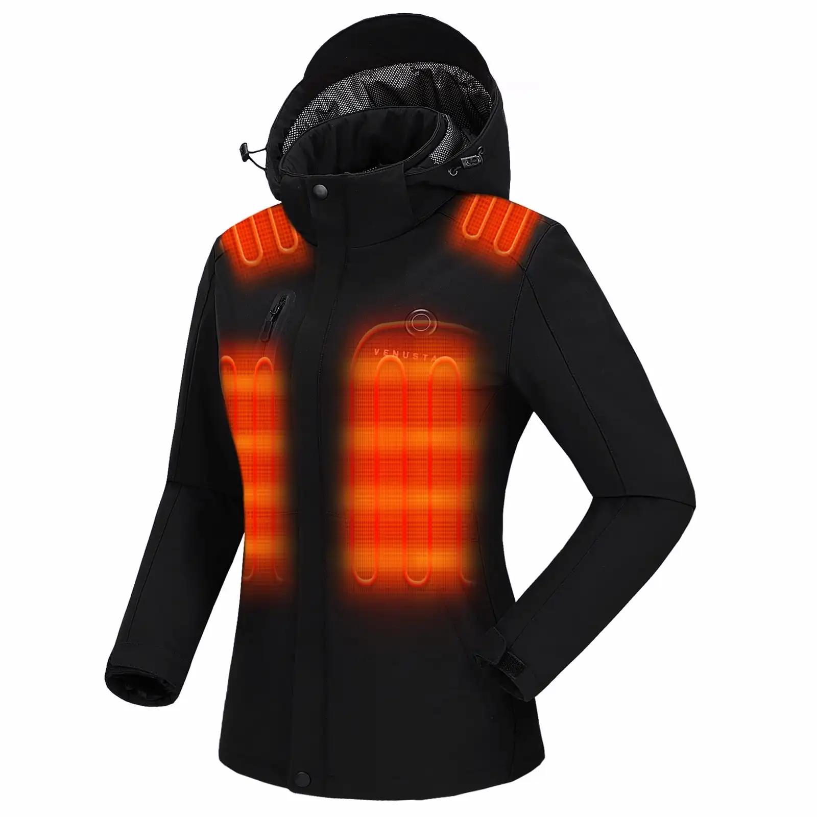 Women's Heated Jacket with Battery Pack 7.4V 3 Heating Levels Windproof Insulated with Detachable Hood Slim Fit (Black, L)