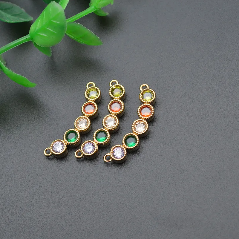 20pc Multi Bright Rainbow Color Zircon Beads Curved Tube Two Loops Jewelry Connector Metal Charms for Necklace Bracelet making