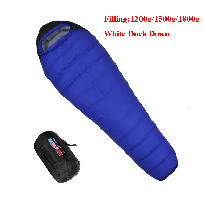 

1200g/1500g/1800g Filling White Duck Down Adult Mummy Sleeping Bag Ultralight Outdoor Camping Tourist Portable Keep Warm Winter