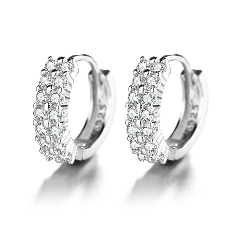NEHZY 925 silver needle New Ladies Fashion High Quality Jewelry Double Row Crystal Zircon Round Silver Plated Stud Earrings