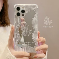 retro tulip flower water ripple mirror makeup back cover for iphone 13 12 pro 11 xr xs max 8 7 plus anti drop soft phone cases