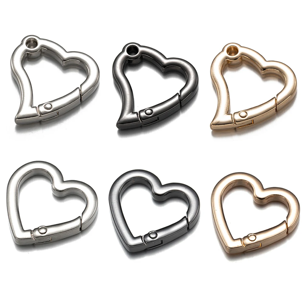 

Металлические пружинные кольца-пряжки в форме сердца, открывающиеся брелоки для самостоятельного изготовления кожаных сумок, ключей, карабинов, соединительные аксессуары, 5 шт.