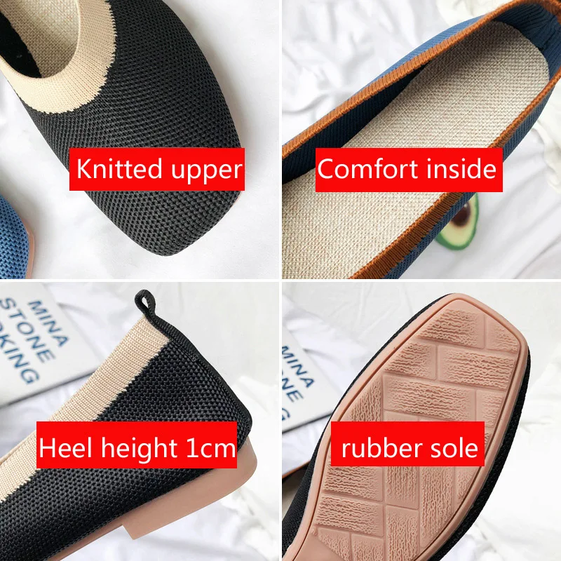 Knitted Casual Shoes Women Comfortable Round Toe Flats Moccasin Woman Slip-on Maternity Loafers Soft Ballet Shoes Mujer Pisos