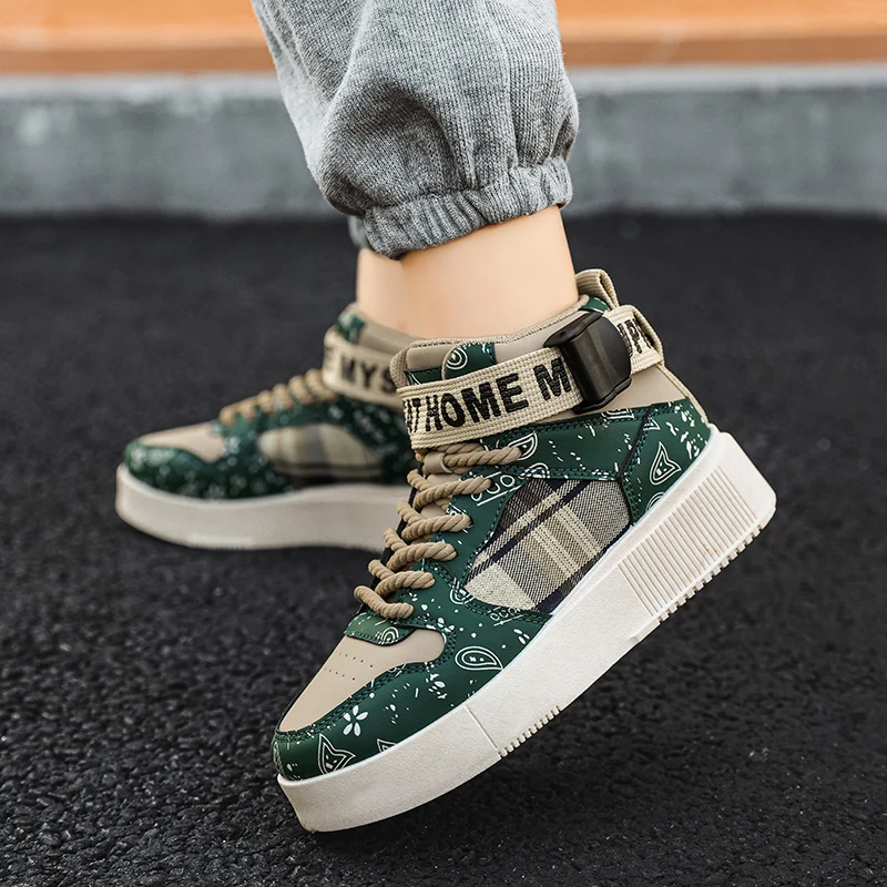 Brand Kids Sport Tennis Shoes Boys High Top Street Basketball Shoes Children Lighweight Soft Bottom Running Shoes Sport Shoes