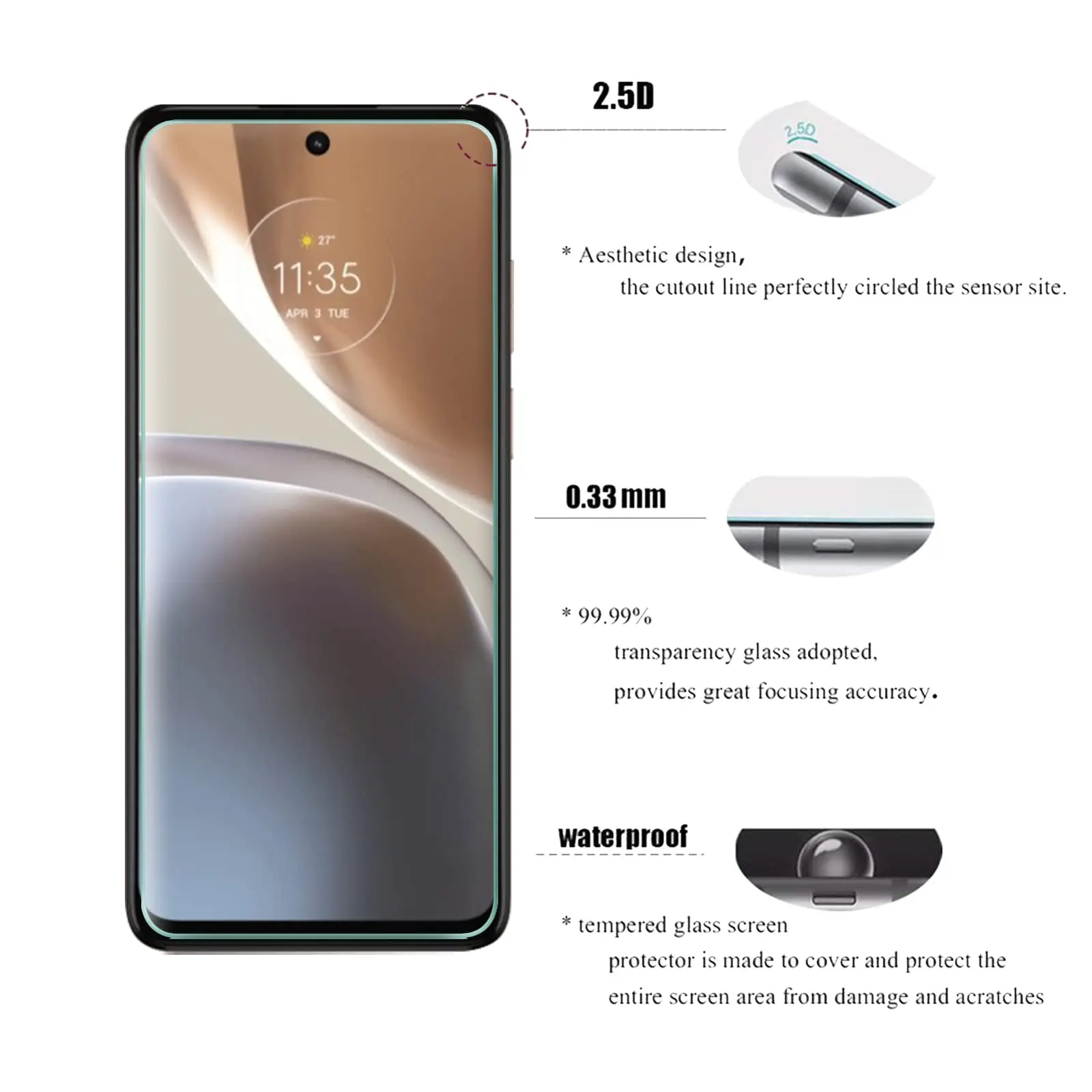 Фото Для Motorola Moto G32 закаленное стекло Защитная пленка для экрана Crystal Mica 9H Защитная HD прозрачная защита от царапин №4