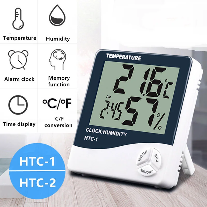 

15PCS LCD Electronic Digital Temperature Humidity Meter Thermometer Hygrometer Indoor Outdoor Weather Station Clock HTC-1 HTC-2