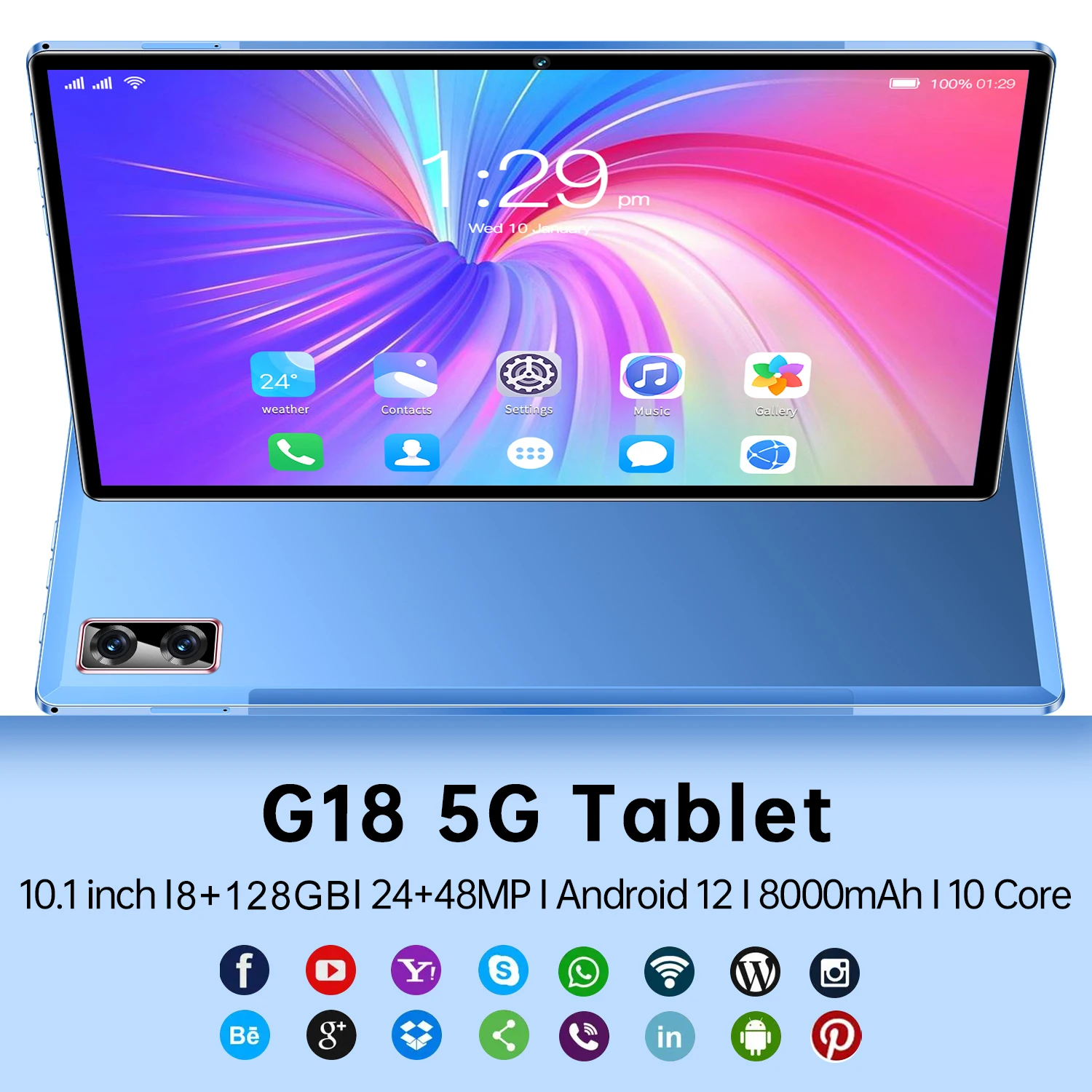 10.1Inch Tablet PC G18 WIFI Global Version Android 12 Google Play 8GB 128GB 8000mAh Laptop 24+48MP Qualcomm 870 GPS Pad