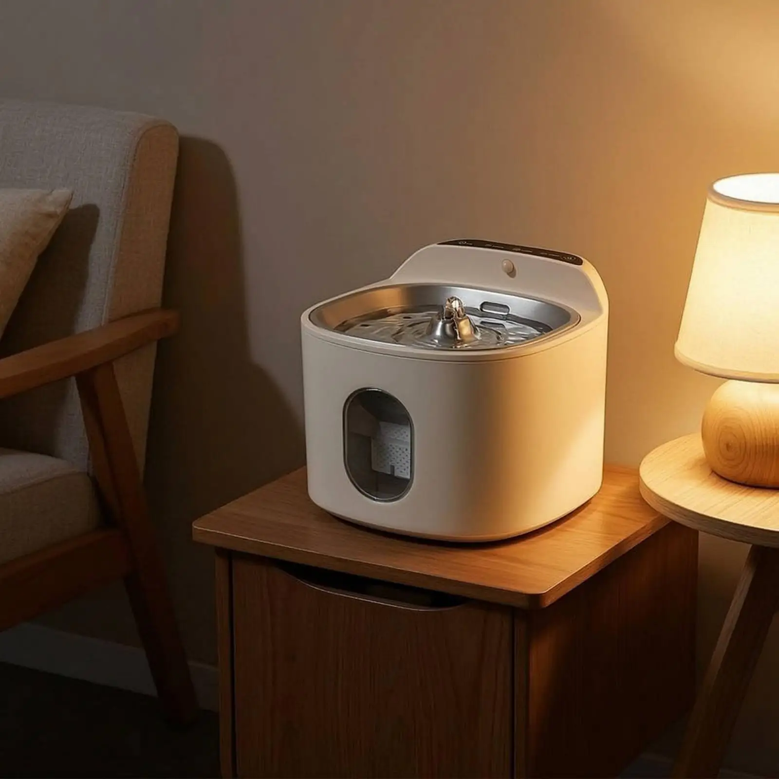 Фото Беспроводной автоматический фонтан для питья из нержавеющей стали, диспенсер для воды для домашних животных, просторная чаша для домашних кошек и собак, станция для увлажнения. №4