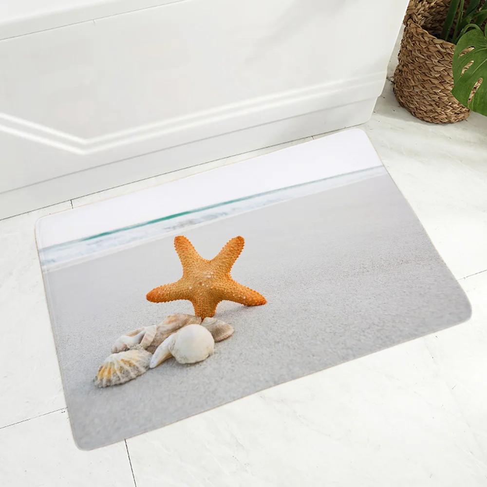 

Women Flannel Doormat Room Entrance Hallway 3D Mat Living Slipper Blue Beach Starfish Scenery Parlor Mat Bath Mats Lounge Rug