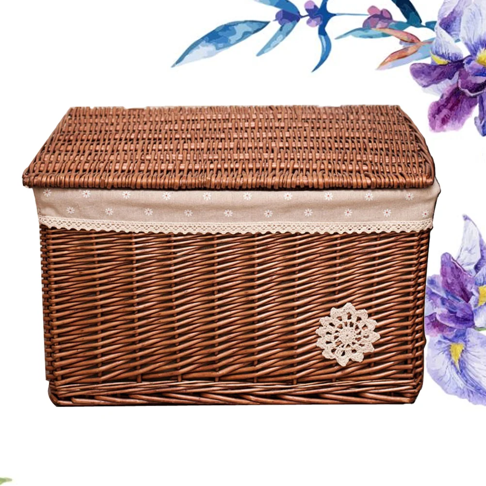 

Wicker Storage Basket with Lid Woven Box Laundry Organizer Bins Rectangular Seagrass Baskets for Storage Decoration Picnic