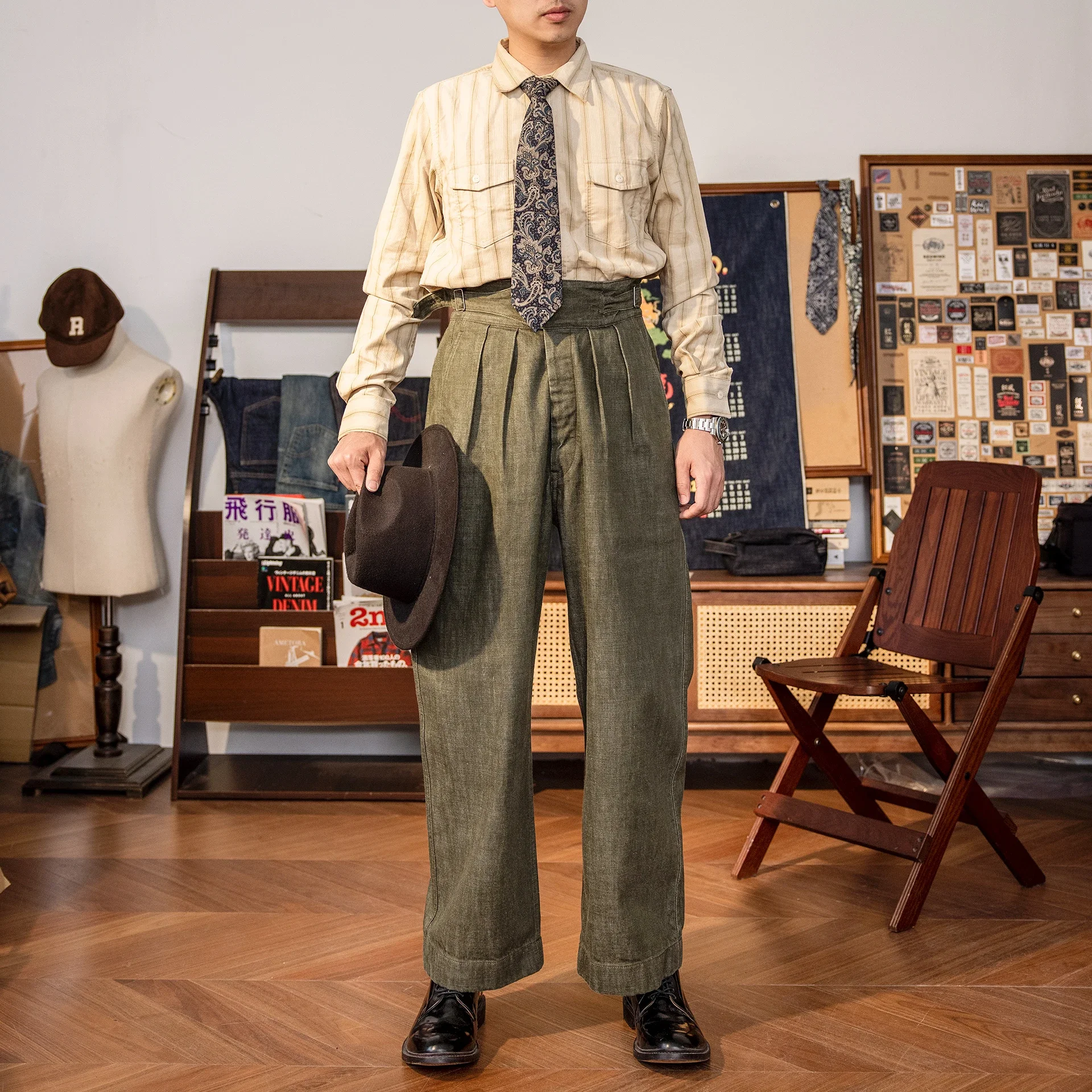 KDCK-0001 RedTornado Супер тяжелые брюки 14 унций Indigo Selvage Washed Gurkha Брюки из необработанного