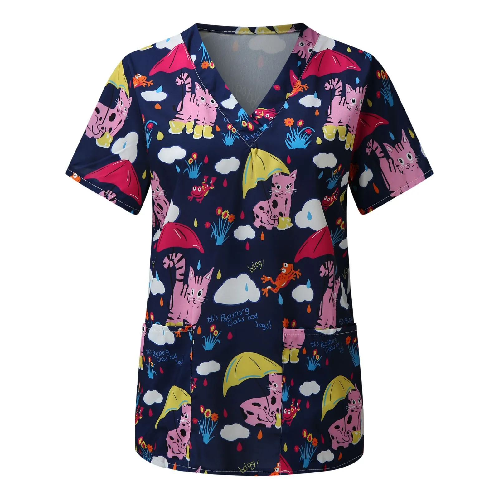 

Dark Tee Animal V-neck Carer Short Top Print Women Sleeve Casual Women's Blouse 100 Cotton T Shirt