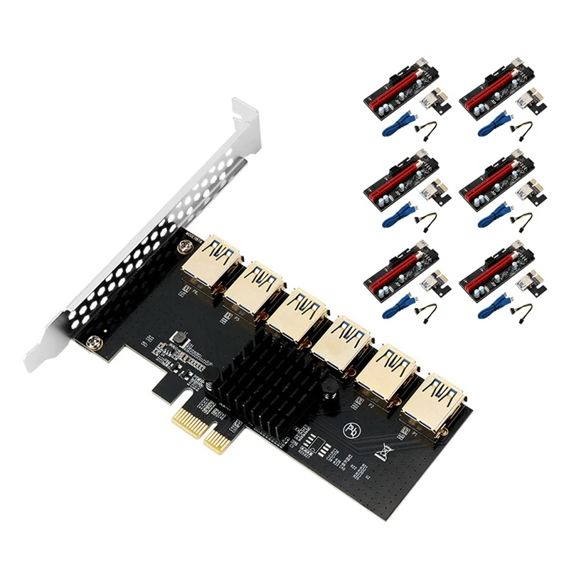 

Плата расширения VER009S USB 3,0 + 1-6 графическая карта расширения PCI Express X1 X16 адаптер Райзера для майнинга BTC