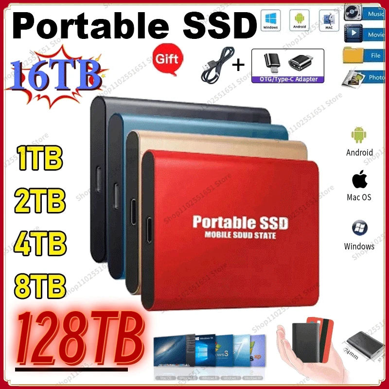 

Original Portable 128TB External Hard Drive SSD 2TB Mobile Solid State Drive for PC Laptop USB 3.1 1TB Storage Mobile Hard Drive