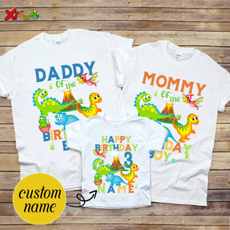 Dinosaur Birthday Shirt Family Matching Outfit Personalized Name Boy Shirt T-rex Tshirt Party Clothes Outfit Baby Onesie Gift 3T