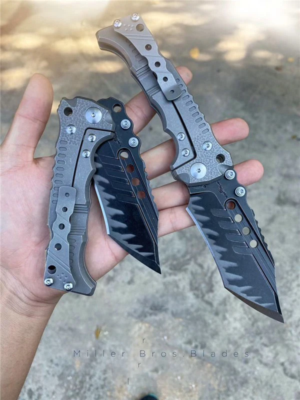 

Miller Bros.BIsdes T-1 Fruit Knife Z-Wear A8 Steel Blade 60HRC Hardness TC4 Titanium Alloy CNC Handle Outdoor Camping M-1 Knife