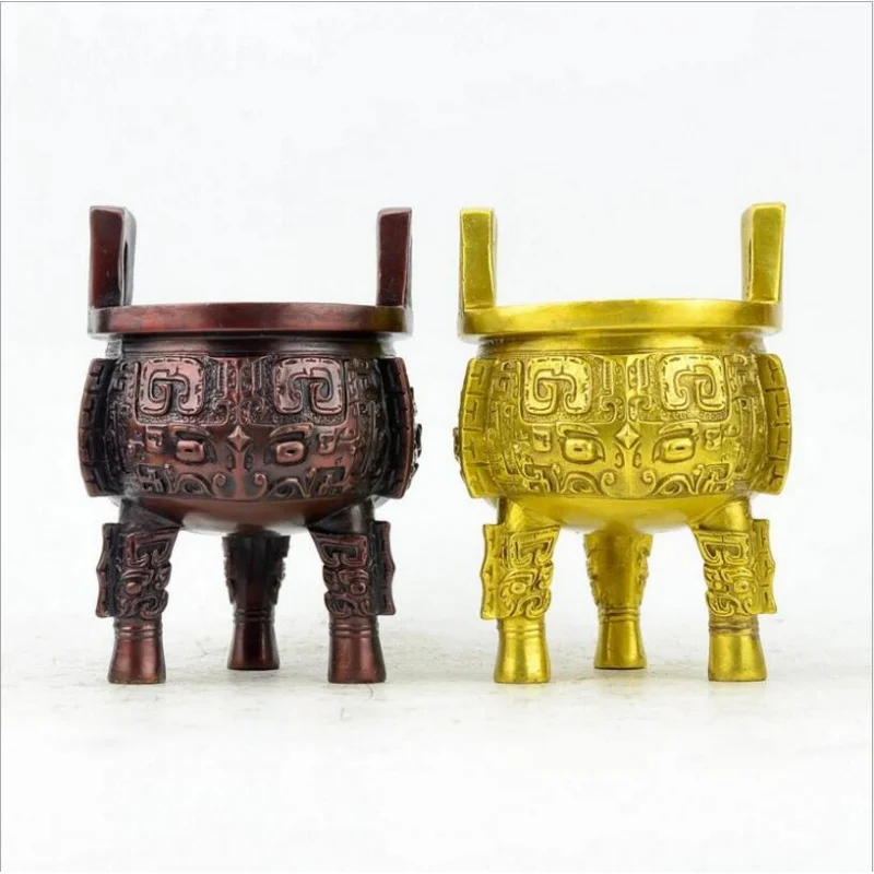 

Pure bronze beast noodles, round Ding, Buddhist supplies, copper fumigating incense burner, Baoding household decoration.