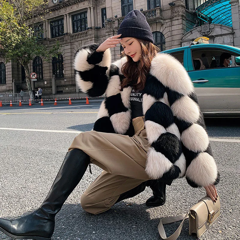 COZOK Traf Luxury Winter Women's Artificial Fox Fur Coat 2022Y2K Vintage Fur Jacket Women's Fashion Elegant Fur Coat