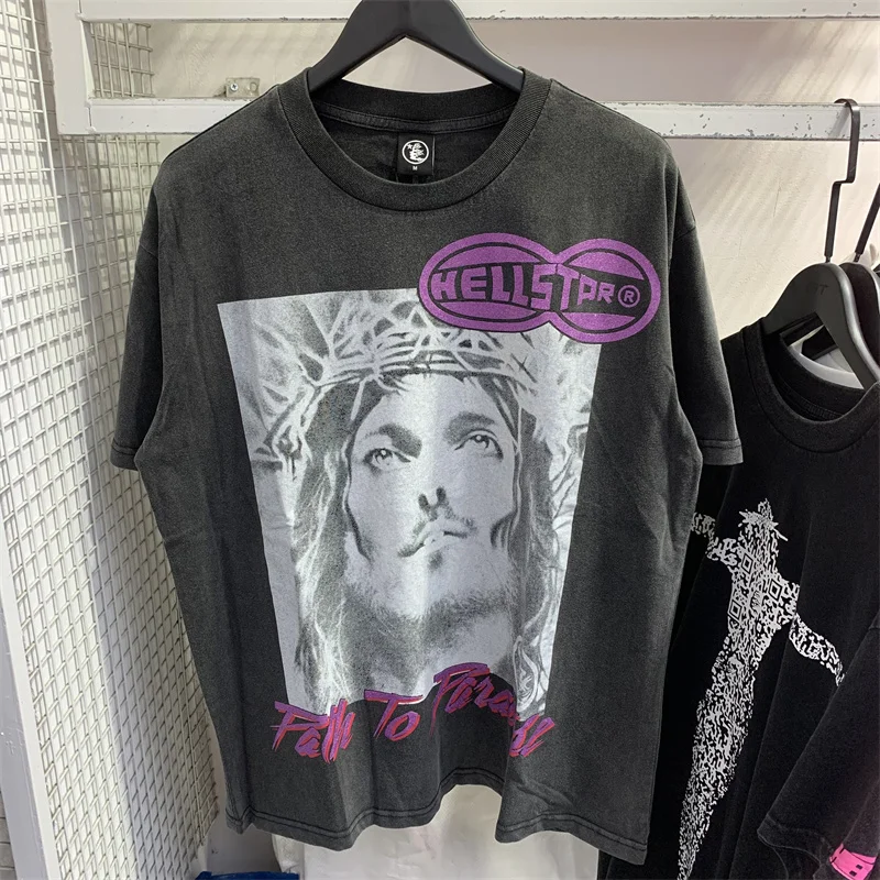 

Fashion Washed Hellstar T-shirt Best Quality Vintage Printed Portrait Logo Mens Womens Oversized Hellstar Short Sleeve T Shirt
