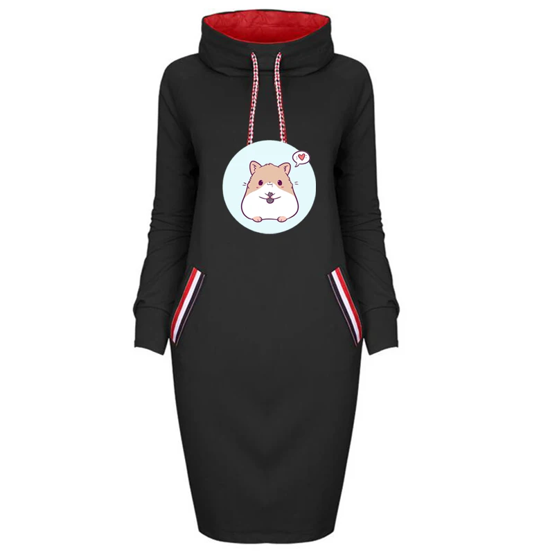 

Sweashirt Dresses for Women 2022 Cartoon Cat Hooded Long Sleeve Dress Woman Female Autumn Winter Knee Length Women's Dresses