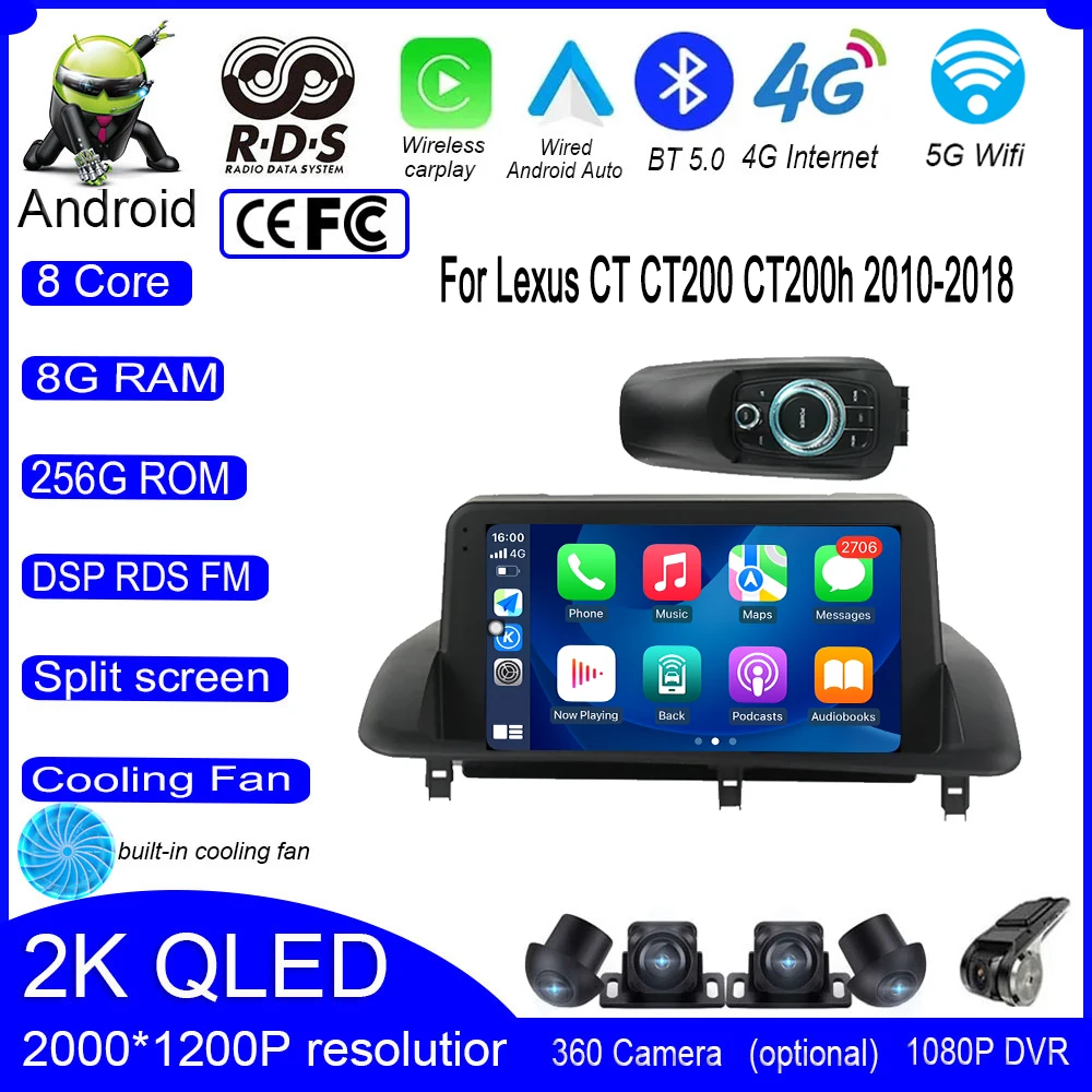 

IPS QLED Android 13 For Lexus CT CT200 CT200h 2010-2018 Car 4G Wifi Radio Multimedia Video Player GPS Navigation Stereo Screen