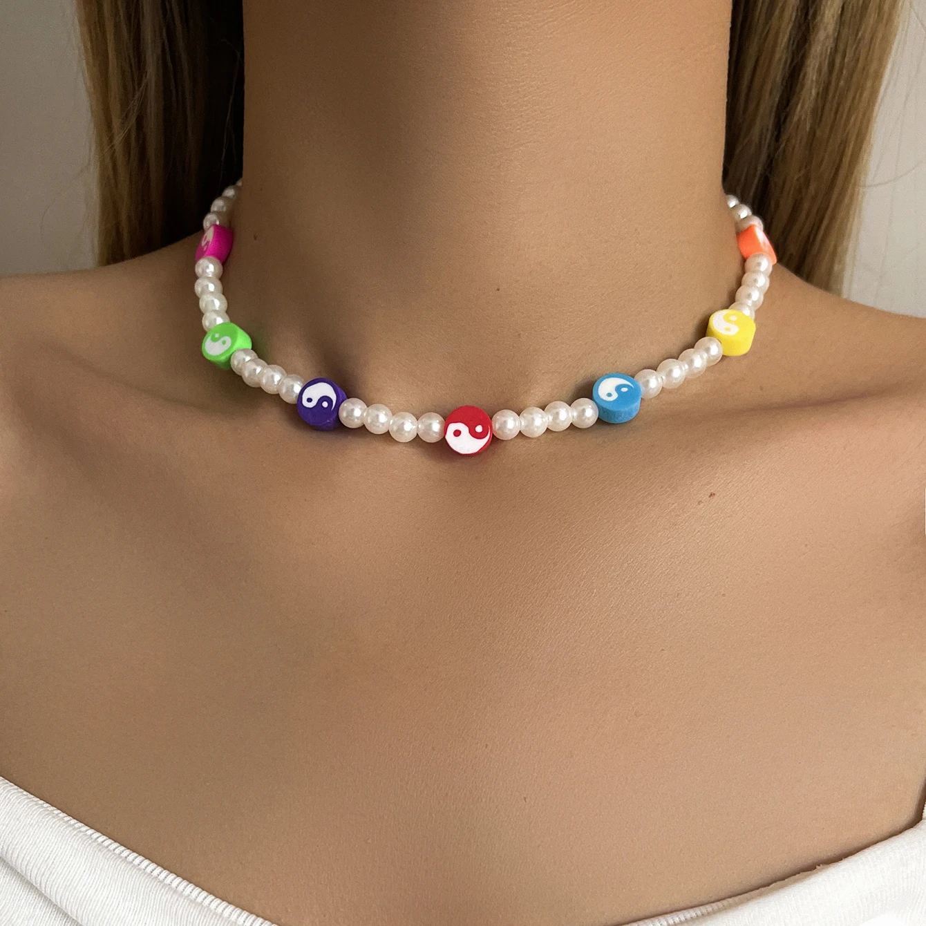 

Stillgirl Kpop Pearl Multi Color Choker Necklace for Women Aesthetic Tai Chi Grunge Set Female Y2k Cute Fashion Jewelry Collar