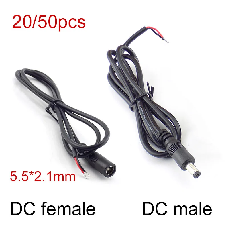 

20/50pcs 0.25M/1M DC male female Connector Wire Power supply cord cable 12V CCTV LED strip light Adapter 5.5*2.1mm wholesale
